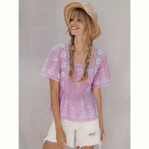 Anthropologie Alina Embroidered Eyelet Blouse